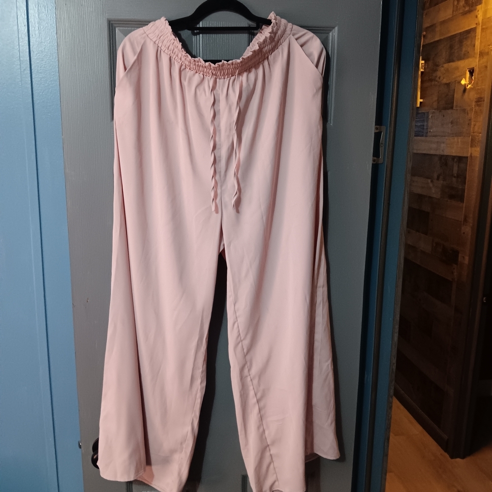 Light Pink Tan Wide Leg Elastic Waist Pants - Picture 1 of 4